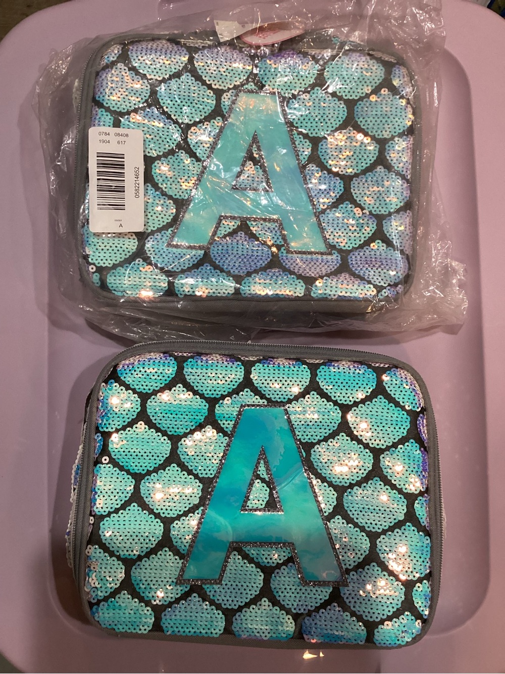 2 Justice Blue mermaid scale sequin lunchboxes